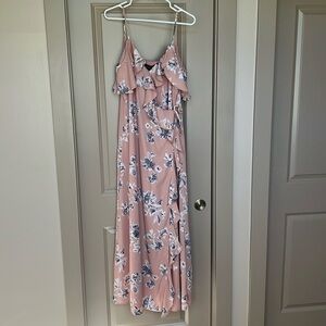 Sugar+Lips floral pink maxi dress, wrap style, flutter sleeves, women’s L - NWT